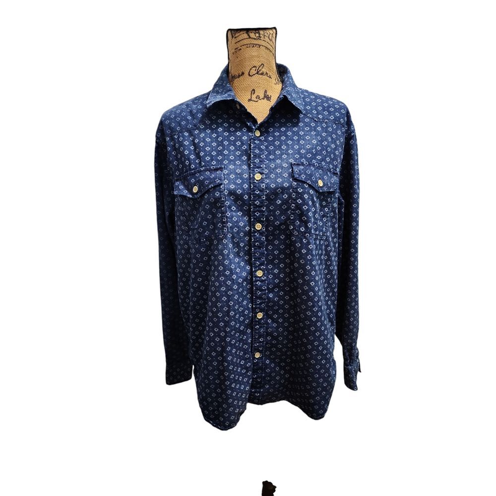 Lucky Brand Women's Navy Blue Floral Print Button-Down Shirt Classic‎ Fit